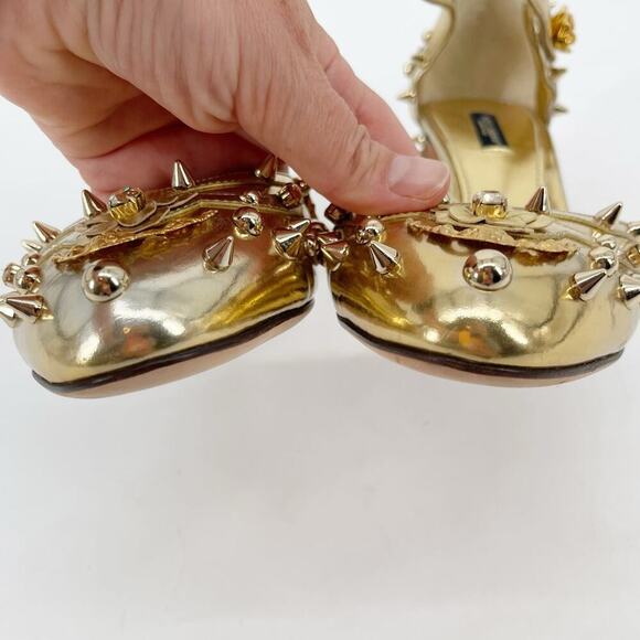 Dolce & Gabbana Metallic Gold Vally Flower Spike Studded Block Heel IT 39.5 - Picture 6 of 12